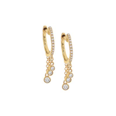 Diamond Bezel Dangling Huggie Earring 14K