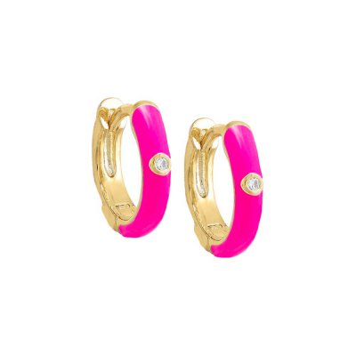 CZ Bezel Colored Enamel Huggie Earring