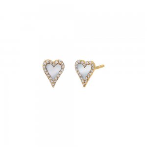 Mini Diamond Pave Outline Stone Heart Stud Earring 14K