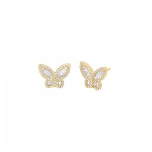 Pave X Baguette Butterfly Stud Earring