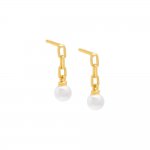 Tiny Link Pearl Drop Stud Earring