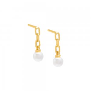 Tiny Link Pearl Drop Stud Earring