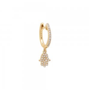 Diamond Dangling Pave Hamsa Huggie Earring 14K