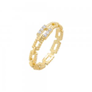 Pave Beaded Box Chain Ring