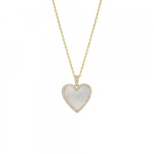 Pave Outlined Heart Stone Necklace