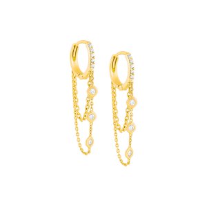 Pave Bezel Chain Huggie Earring