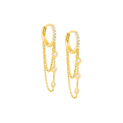 Pave Bezel Chain Huggie Earring