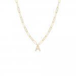 Pave Block Initial Paperclip Necklace