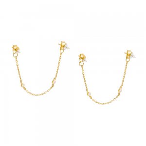 Colored CZ Cluster Double Chain Stud Earring