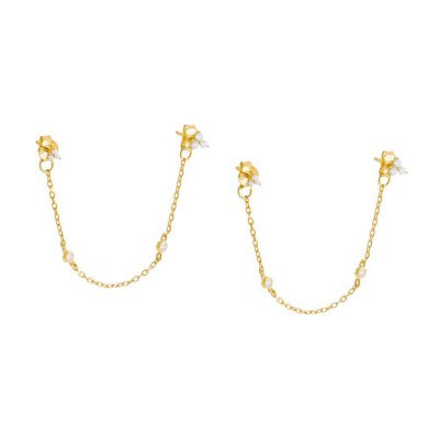 Colored CZ Cluster Double Chain Stud Earring