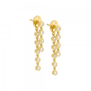 Double Bezel Chain Drop Stud Earring