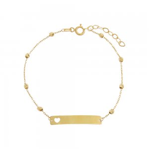 Engravable Cutout Heart Bar Chain Bracelet 14K