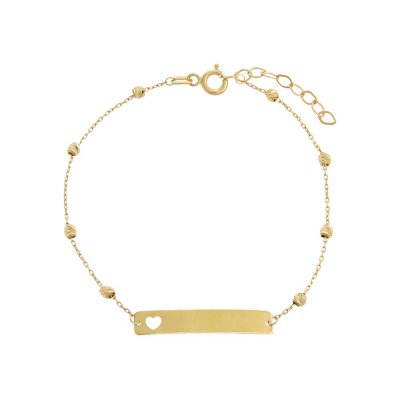 Engravable Cutout Heart Bar Chain Bracelet 14K