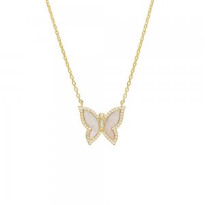 Pave Gemstone Butterfly Necklace