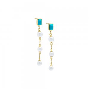 Stone X Pearl Drop Stud Earring