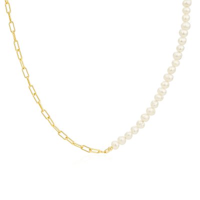 Pearl X Thin Paperclip Necklace