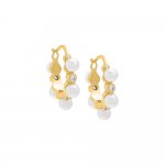 Embedded Pearl X CZ Hoop Earring