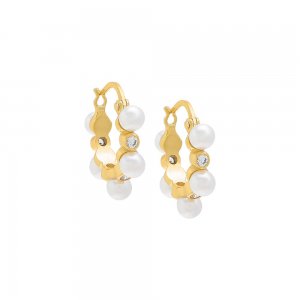 Embedded Pearl X CZ Hoop Earring