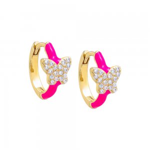 Pave Butterfly Colored Enamel Huggie Earring