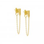 Tiny Solid Bar Front Back Chain Stud Earring