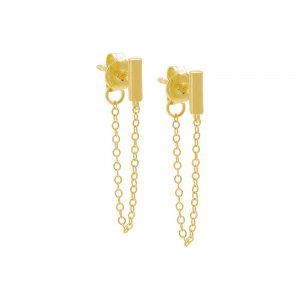 Tiny Solid Bar Front Back Chain Stud Earring