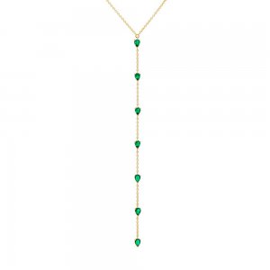 Gemstone Teardrop Lariat Necklace 14K