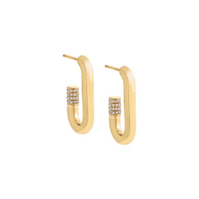 Diamond Pave Accent Hollow Link Stud Earring 14K