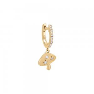 Diamond Dangling Mushroom Huggie 14K