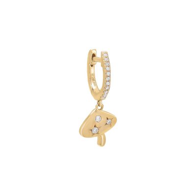 Diamond Dangling Mushroom Huggie 14K