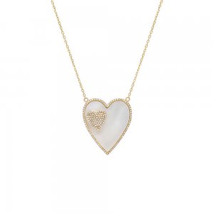 Jumbo Pave Diamond Double Heart Necklace 14K