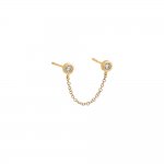 Diamond Double Bezel Chain Stud Earring 14K