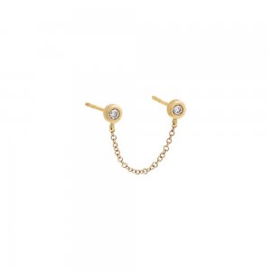 Diamond Double Bezel Chain Stud Earring 14K