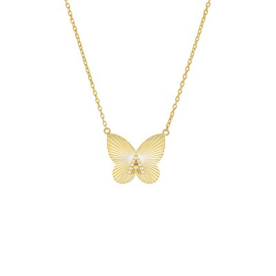 Pave Initial Fluted Butterfly Necklace