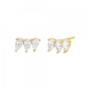 Triple Teardrop Curved Bar Stud Earring