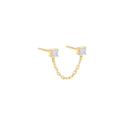 Colored Double Solitaire CZ Chain Stud Earring