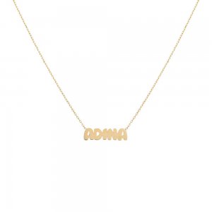 Flat Bubble Nameplate Necklace 14K