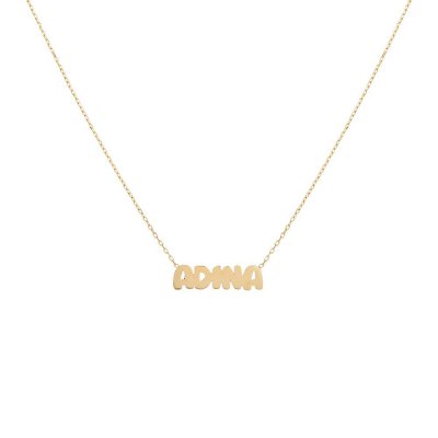 Flat Bubble Nameplate Necklace 14K