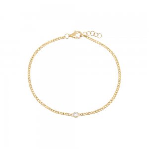 Diamond Solitaire Bezel Cuban Bracelet 14K