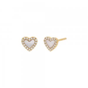 Diamond Colored Stone Heart Stud Earring 14K