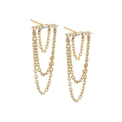 Drop Chain Pave Bar Stud Earring