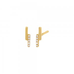 Pave Solid Mini Double Bar Stud Earring 14K