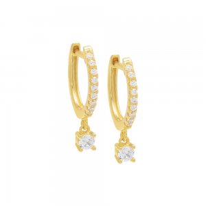 Pave Dangling Solitaire Huggie Earring