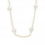 CZ Bezel Chain Baroque Pearl Necklace