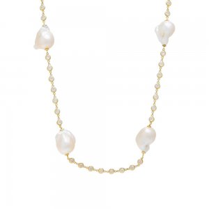 CZ Bezel Chain Baroque Pearl Necklace