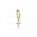 Diamond Pave Dangling Cross Huggie Earring 14K