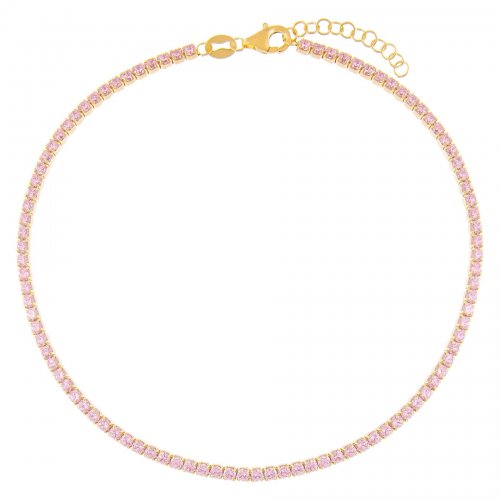 Thin Pink CZ Colored Tennis Anklet