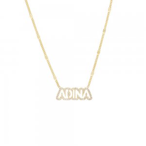 Pave Bubble Cut Out Nameplate Necklace