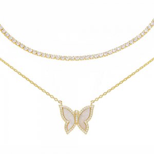 The Thin Tennis \u0026 Butterfly Necklace Combo Set