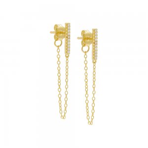 Pave Bar Front Back Chain Stud Earring