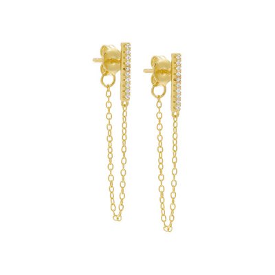 Pave Bar Front Back Chain Stud Earring